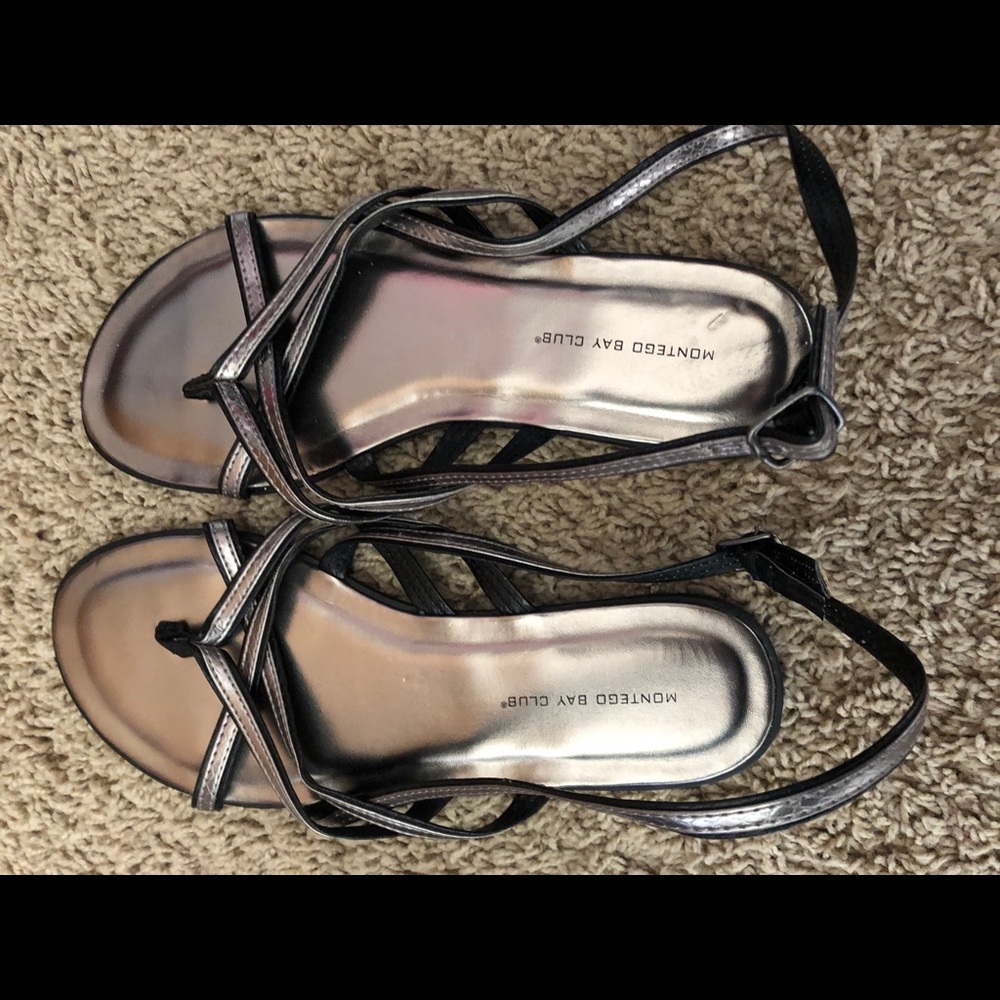 Black and silver strappy sandals size 8